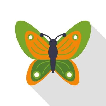 Green and orange butterfly flat design icon Stock Illustration