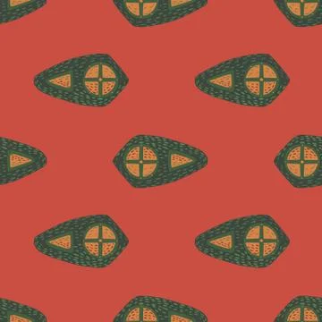 Green and orange colored shield elements seamless pattern. Decorative armor p Illustrazione stock