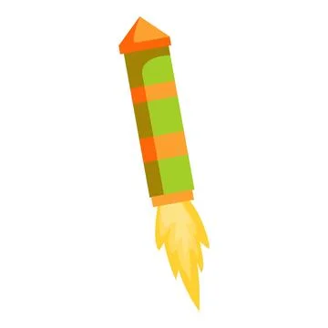 Green and orange firework rocket flying with a yellow flame plume Stock Illustration