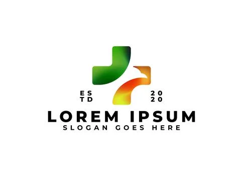 Green and orange gradient eagle cross hospital logo Stock Illustration