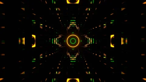 Green and Orange Moving Circular Strobe Lights in Tunnel Background VJ Loop Vidéo 341803149