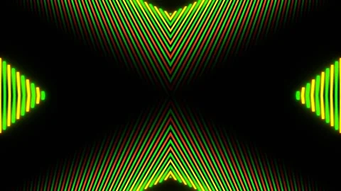 Green and Orange Neon Rays Disappear Into Distance Kaleidoscope Background Stock Footage 335523150