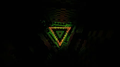 Green and Orange Neon Triangles in Tunnel of Squares Background VJ Loop in 4 Stock Footage 308452459
