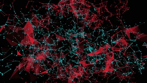 Green and orange particles fly and connect on a black background. Abstract anima Stock Footage 123068003