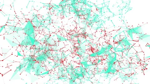 Green and orange particles fly and connect on a white background. Abstract anima Stock Footage 123068385