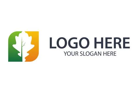Green and Orange Square Negative Space Leaf Logo App Icon Design	 Stock Illustration
