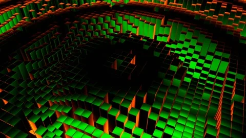 Green and Orange Square Waves Move in Circles Background VJ Loop in 4K Stock Footage 287602067