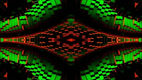 Green and Orange Square Waves Move Kaleidoscope Background VJ Loop in 4K Stock Footage 337651879