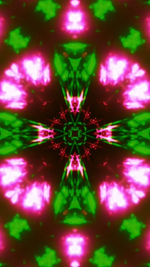 Green and pink abstract pattern. Kaleidoscope VJ loop Vertical. 3D rendering Stock Footage 314835224