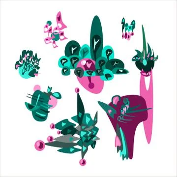 Green and pink abstract vector elements set. Stock Illustration