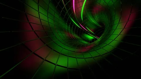 Green and Pink Energy Flows Moving Along the Ring Tunnel Background VJ Loop  動画素材 307399474