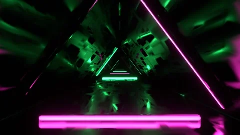 Green and Pink Flashing Triangular Neon Corridor Background VJ Loop in 4K Stock Footage 314363824