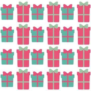 Green and pink gift boxes with bow seamless pattern Stock Illustration