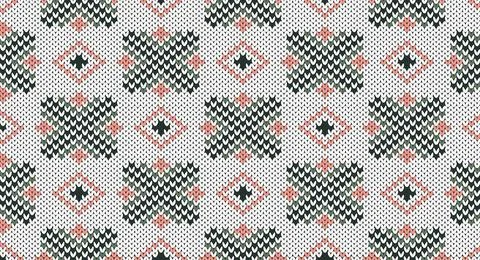 Green and pink knitted pattern, Festive Sweater Design. Seamless Knitted Pa.. Stock Illustration