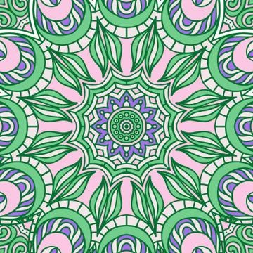 Green and Pink Mandala Seamless Pattern Stock Illustration