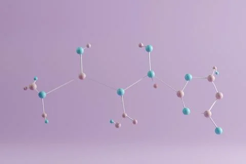 Green and pink molecule model over purple background. 3d render Stock Illustration