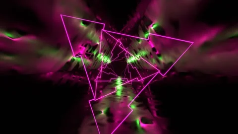 Green and Pink Mystical Triangular Corridor with Fluorescent Light Backgroun Stock Footage 334719442