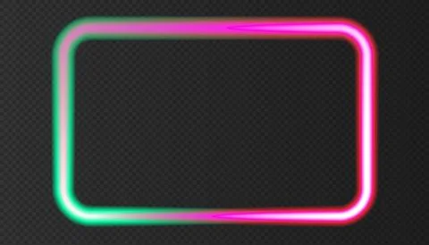 Green and pink neon rectangle  frame with lights effects. Stock Illustration