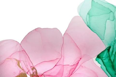 Green and pink pattern isolated on white background. Transparent watercolor Stock Illustration