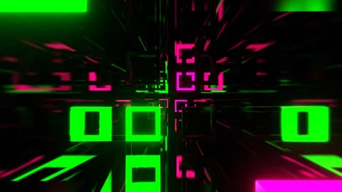 Green and Pink Strobe Abstract Tunnel of Neon Squares Background VJ Loop l 4 Stock Footage 303046080