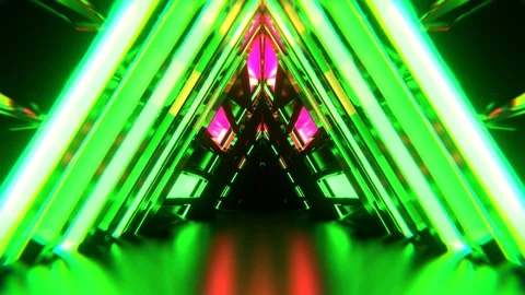 Green and Pink Triangle Strobe Neon Sci-Fi Tunnel Background VJ Loop l 4K Stock Footage 303046226