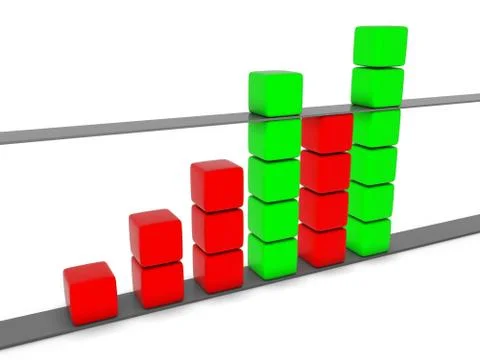 Green and red 3D statistic chart graph Stock Illustration
