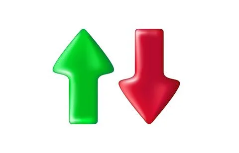Green and red up and down arrows. 3d vector element Stock Illustration