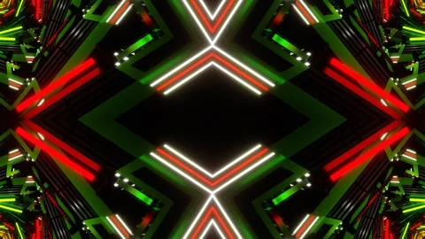 Green and Red and White Sci-Fi Neon Glow Square Spiral Kaleidoscope Backgrou Stockbeeldmateriaal 335017828