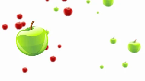 Green and Red Apple Drop on white background Stock Footage 22780546