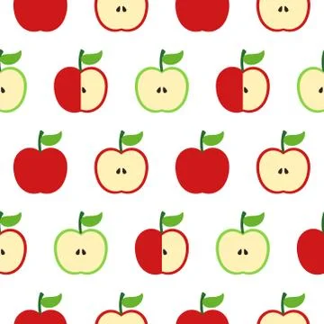Green and red apple pattern on white background Stock Illustration