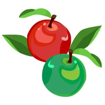 Green and red Apple, vector illustration, cartoon style Stock Illustration