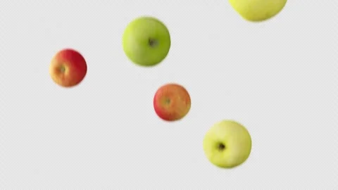 Green and red apples falling down in slow motion on transparent background. 스톡 동영상 252361814