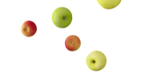 Green and red apples falling down in slow motion on white background. 스톡 동영상 252361825
