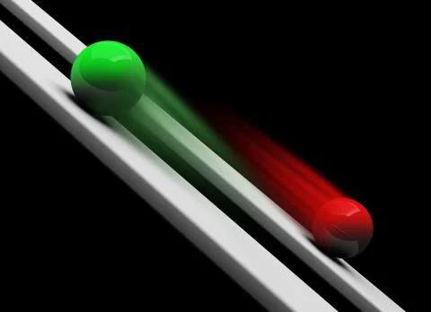 Green and red balls rolling upwards and downwards 3d Stock Illustration