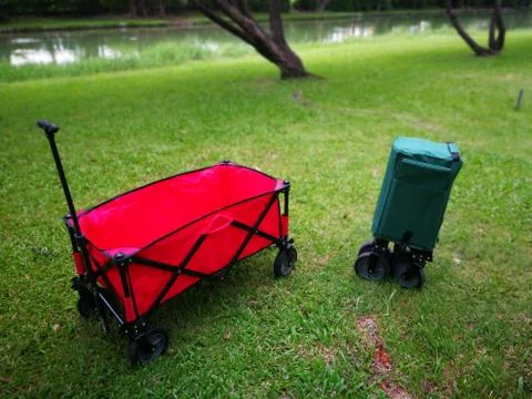 A green and red Cart for using in camping ltravel Stock Photos
