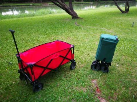 A green and red Cart for using in camping ltravel Stock Photos