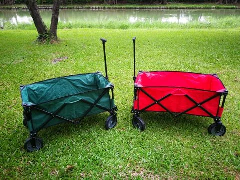 A green and red Cart for using in camping ltravel Stock Photos