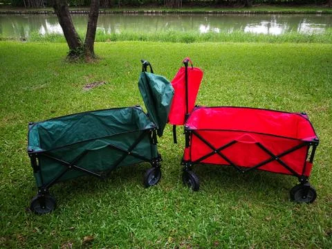 A green and red Cart for using in camping ltravel Stock Photos