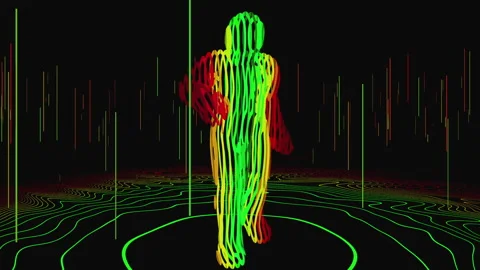 Green and red Dancing Lines Man in 3d Stock Footage 234109638