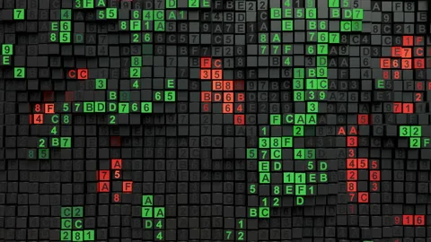 Green and red digital HEX computer code seamless loop 3D render animation Stock Footage 119692677