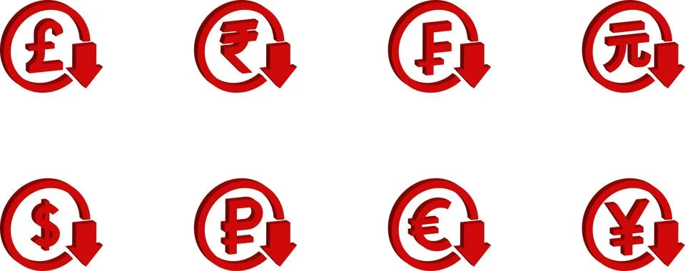 Green up and red down 3d arrow graph. 3d world money symbols Stock Illustration