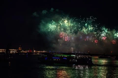 Green and red firework display in Saint Petersburg ,Russia Stock Photos