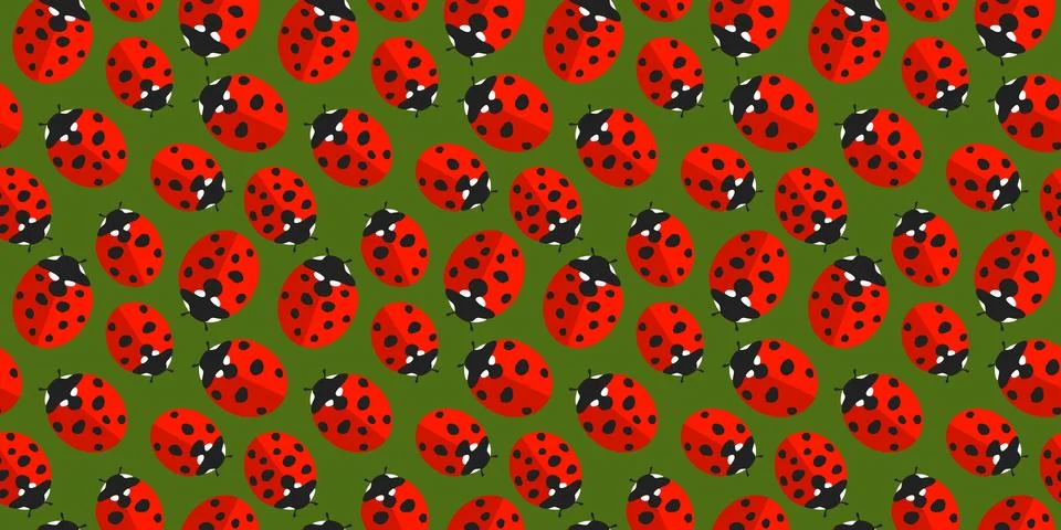 Green And Red Flat Spring Or Summer Seamless Pattern Background With Ladybugs Stock Illustration
