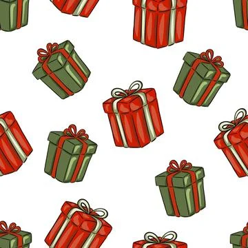 Green and red gift boxes presents seamless pattern Illustrazione stock