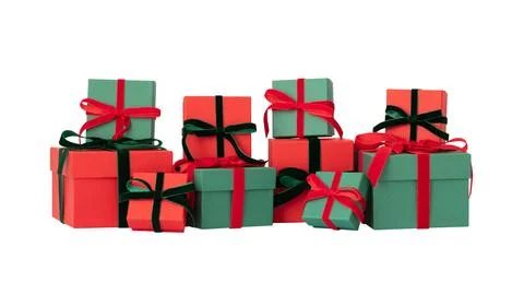 Green and red gift boxes isolated on white background.  Stock Photos