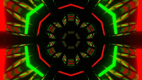 Green and Red Hexagonal Neon Mirrored Tunnel Background VJ Loop in 4K Stock Footage 310957163