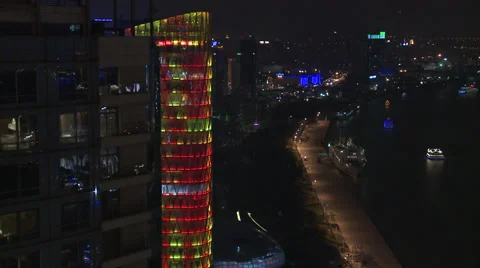 Green and Red light chasing across office block Stock Footage 37888659