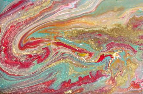 Green and red marbling pattern. Gold marble liquid texture. Stock Illustration