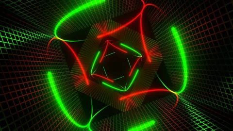 Green and Red Neon Circle Lights in Square Frames Background VJ Loop in 4K Stock Footage 287076494