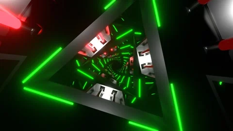 Green and Red Neon Glowing Triangular Spiral Background VJ Loop in 4K Stock Footage 305317864